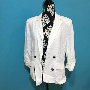 Carole Wren White Linen Blazer Jacket Size Large L EUC Button Detailing Work Fun